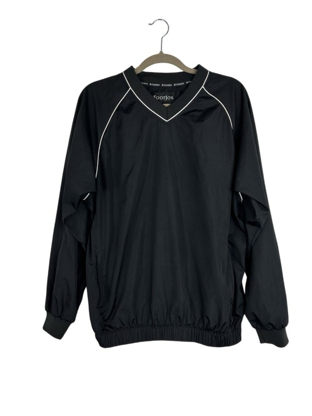 FJ Footjoy Golf Jacket Men’s Small Pullover Windbreaker Lightweight Black V-Neck